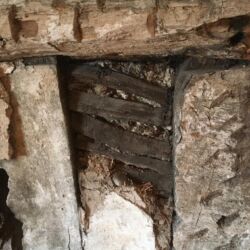 The original laths were riven oak and where still in place were in relatively good condition.