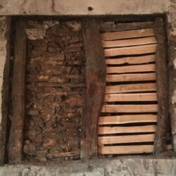 The new oak laths were fixed using copper ties as attaching them to the timbers would have resulted in losing original fabric.