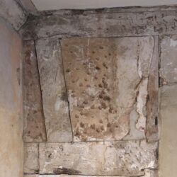 The surface of the existing plasterwork had been keyed to maybe act as a key for another surface finish. These key marks were plastered over to provide a flat surface.