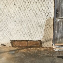Cob blocks used for a ground level repairs. Blocks were used as the ground level of the building could be subject to damp from the pavement, the blocks are denser than wet cob so would provide more resistance.
