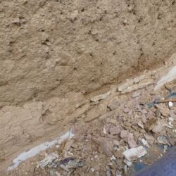The cob walling stood on a stone plinth which had been rendered over. This allowed moisture to come into contact with the cob. The plinth should never be rendered over.