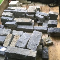 Blue and white Lias stone was purchased cut to size to match original walling stone.