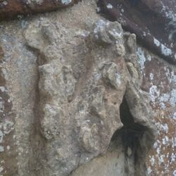 Left side: Detached stone now pinned back, grouted and repointed.