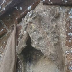 Right side: All cracks grouted and pointed with matching mortar.