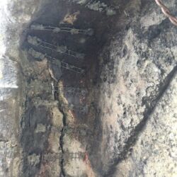 1st Stage. s/steel mesh ties fixed across internal cracks. The front section was on the verge of falling.