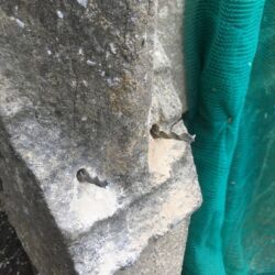Helical stainless steel pins were used to secure the base.