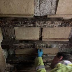 These lath frames were then plastered with a stiff plaster to provide support for the mortar floor above.