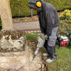 Once the original stones were taken up it was discovered that they had been laid on a strong concrete base. The original concrete was removed as it would have been shortened the life of the new stone. The concrete would not have let the stone dry out and consequently the stone would have been affected by damp and frost action.